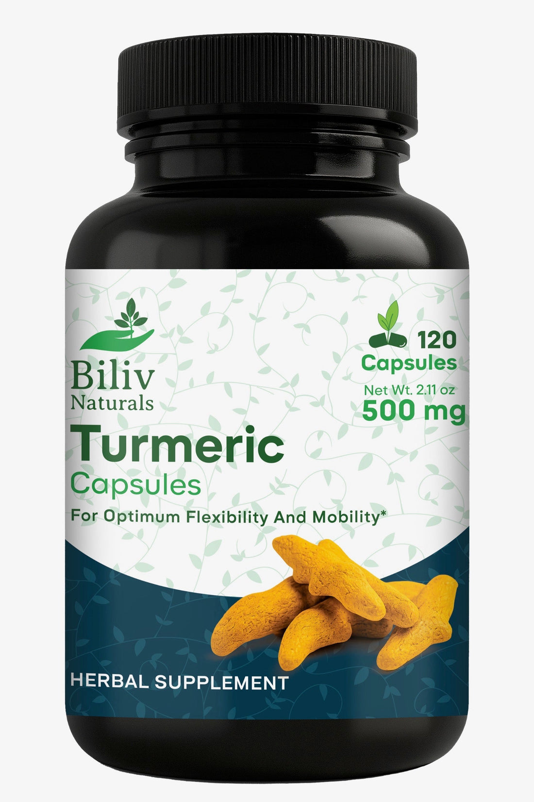 Biliv Naturals Turmeric Capsules bottle for a turmeric dosage and timing article