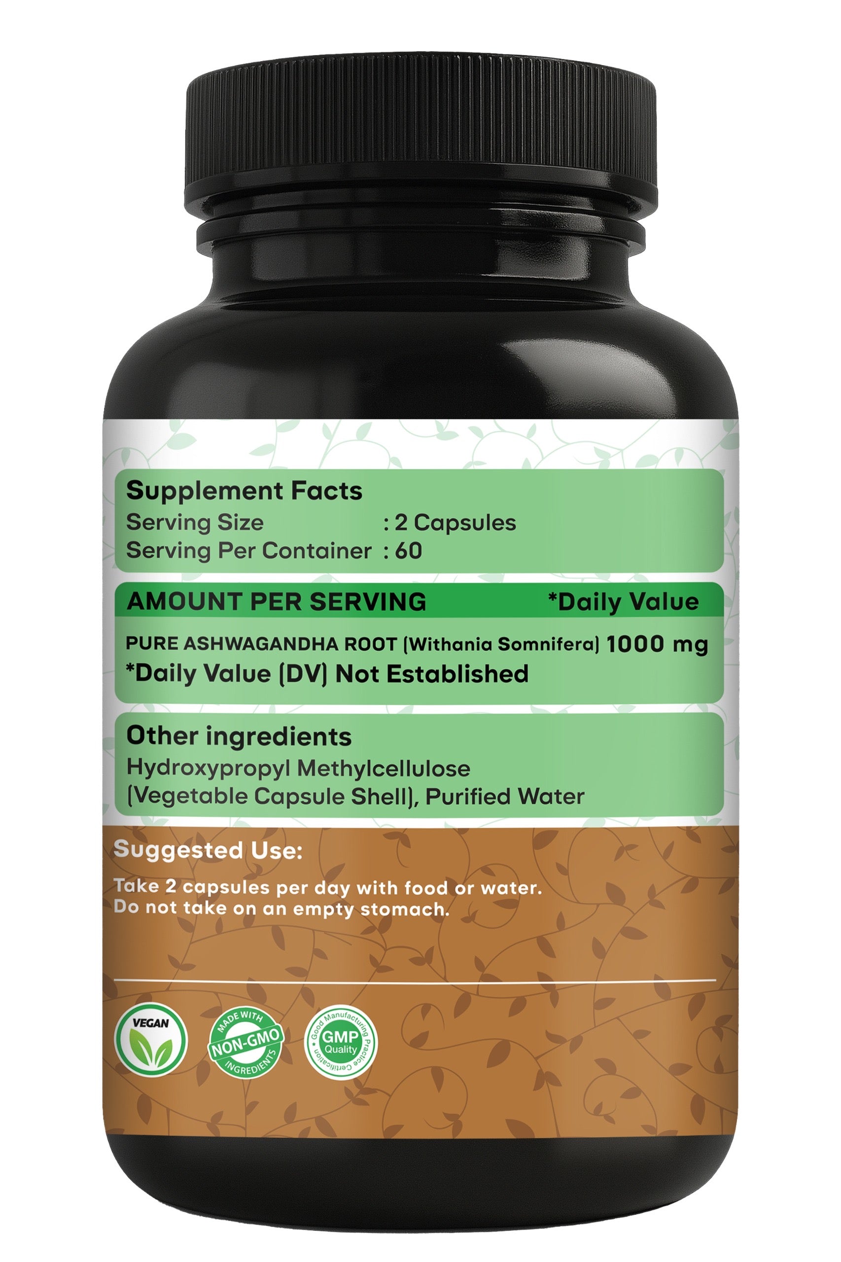 Ashwagandha Root Capsules — 1000 mg Per Serving, 120 Count