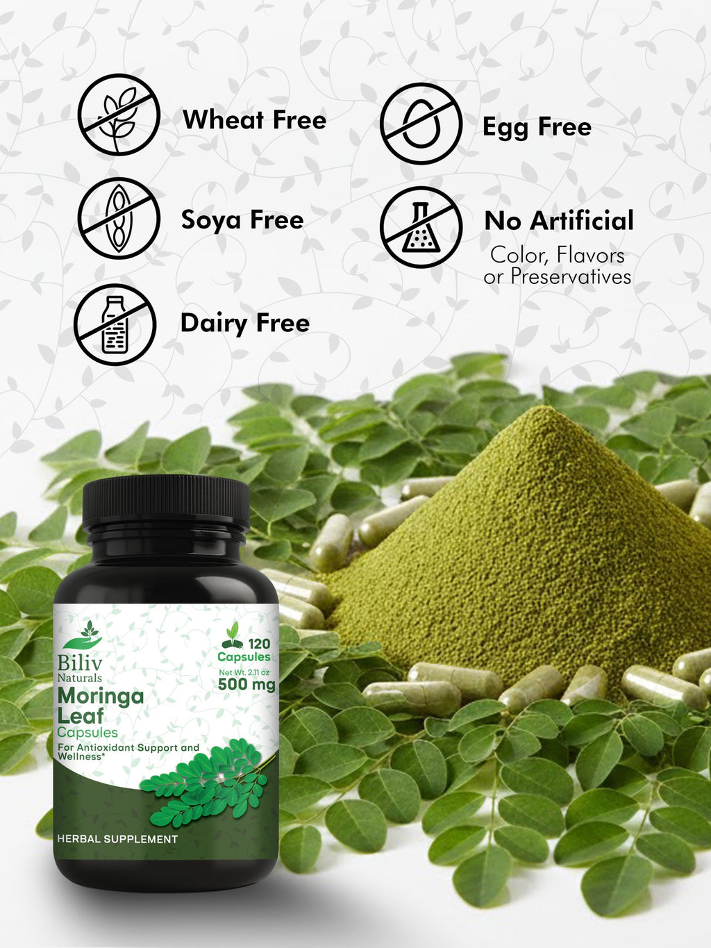 Moringa Leaf Capsules — 1000 mg Per Serving, 120 Count