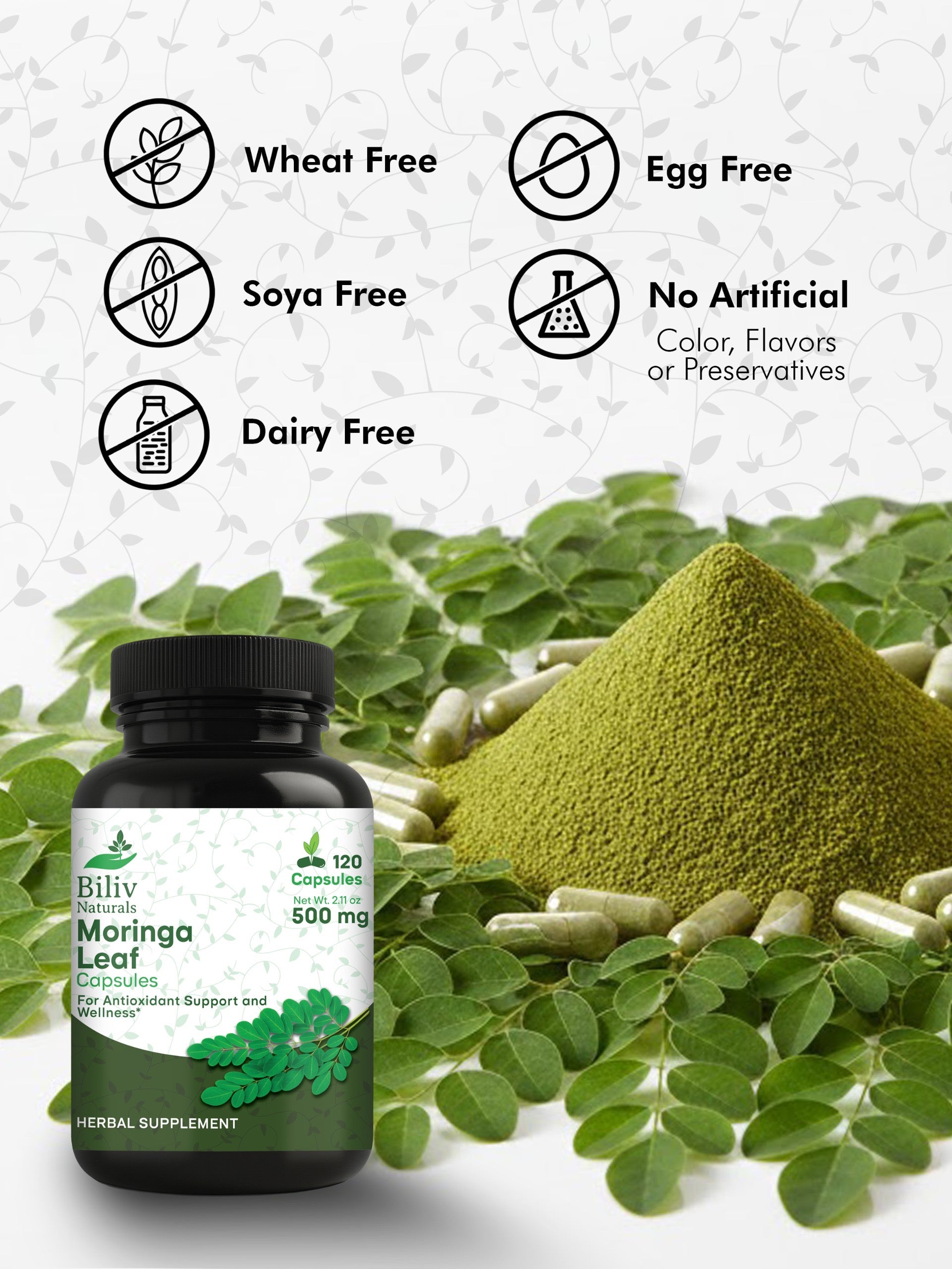 Moringa Leaf Capsules — 1000 mg Per Serving, 120 Count