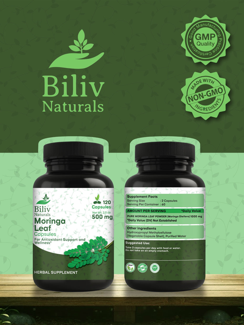 Moringa Leaf Capsules — 1000 mg Per Serving, 120 Count