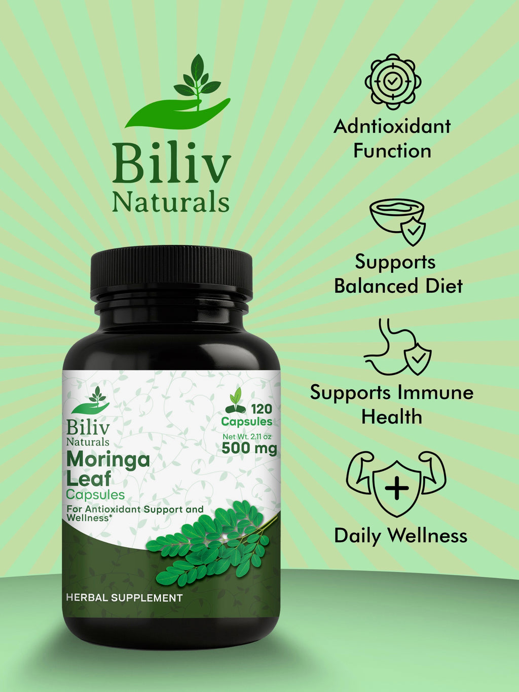Moringa Leaf Capsules — 1000 mg Per Serving, 120 Count