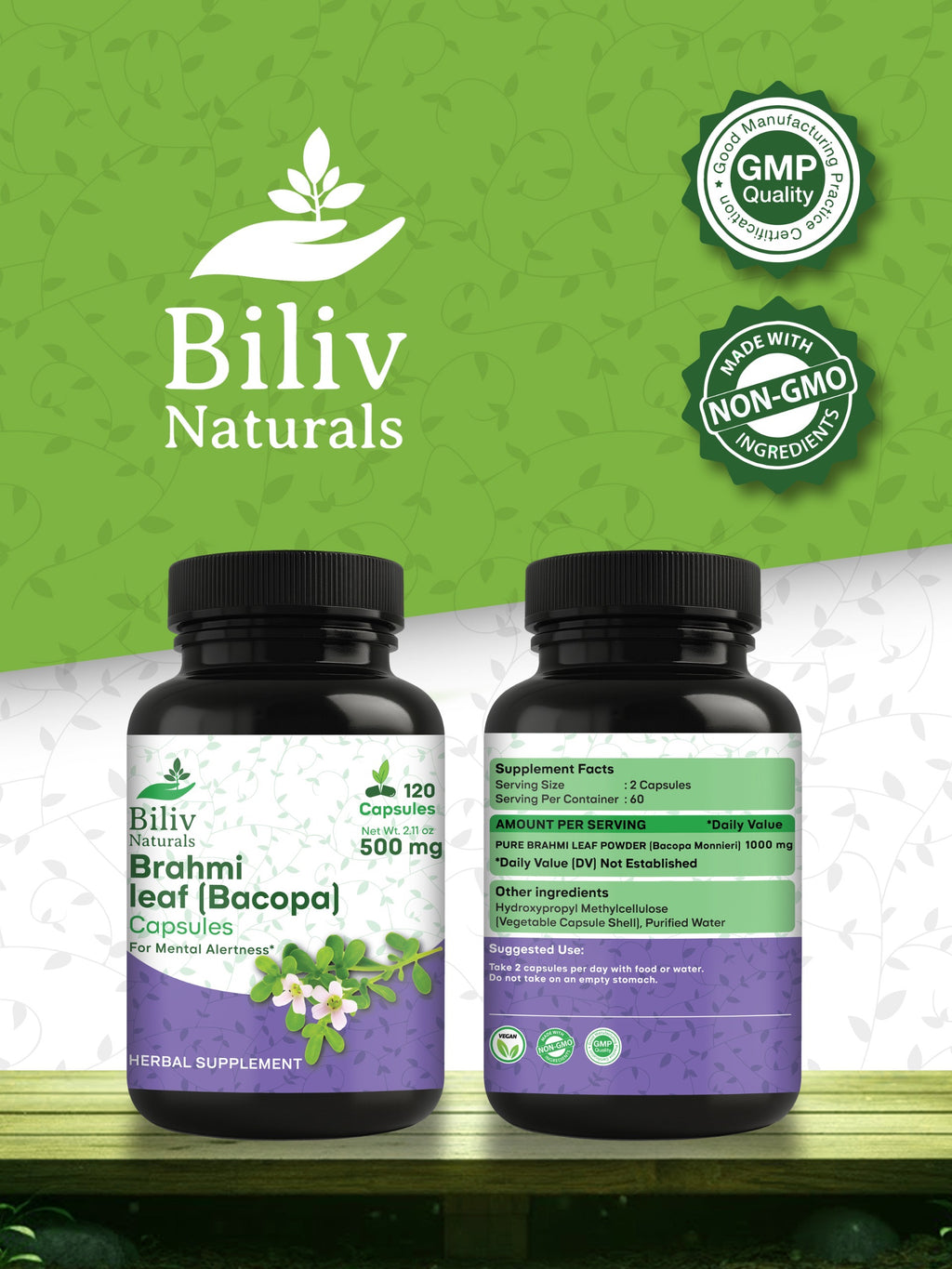 Brahmi Leaf (Bacopa Monnieri) Capsules — 1000 mg Per Serving, 120 Count