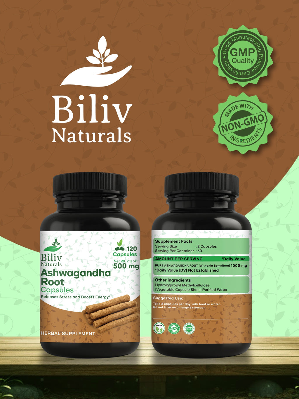 Ashwagandha Root Capsules — 1000 mg Per Serving, 120 Count