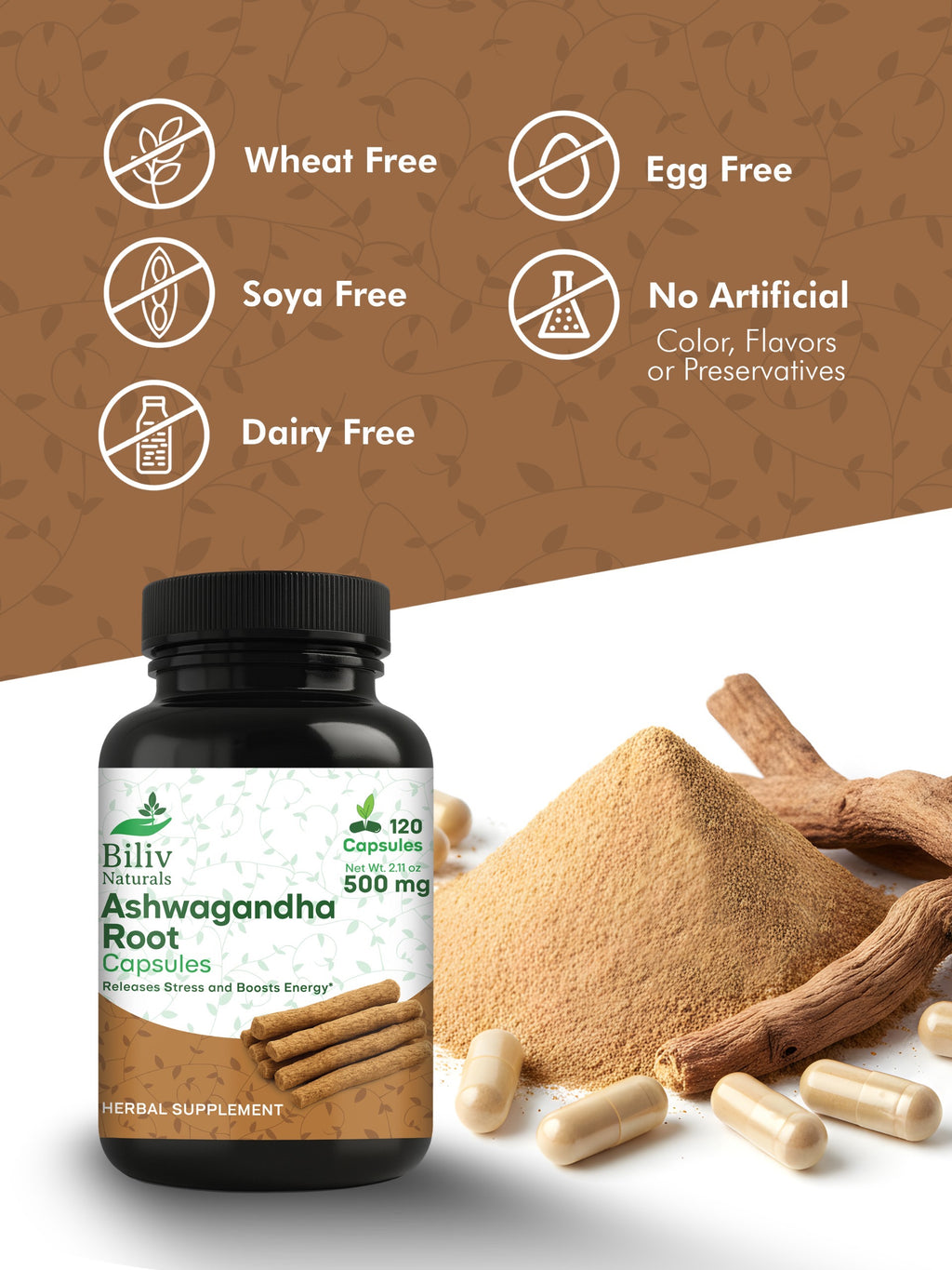 Ashwagandha Root Capsules — 1000 mg Per Serving, 120 Count