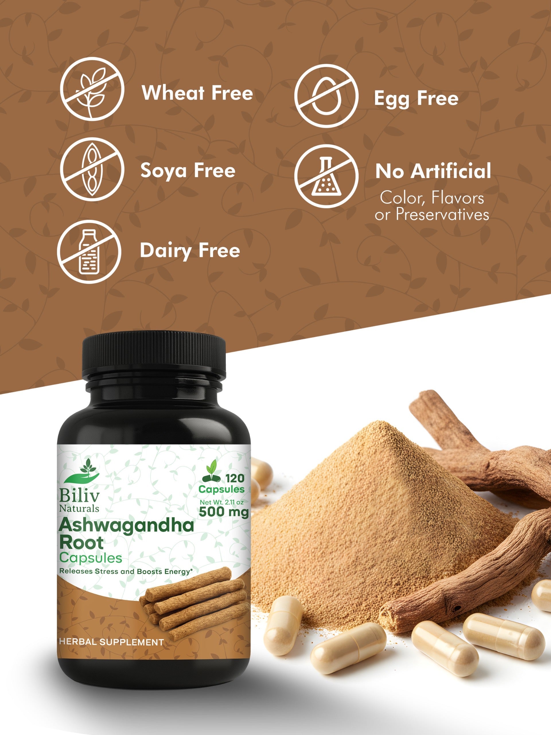 Ashwagandha Root Capsules — 1000 mg Per Serving, 120 Count