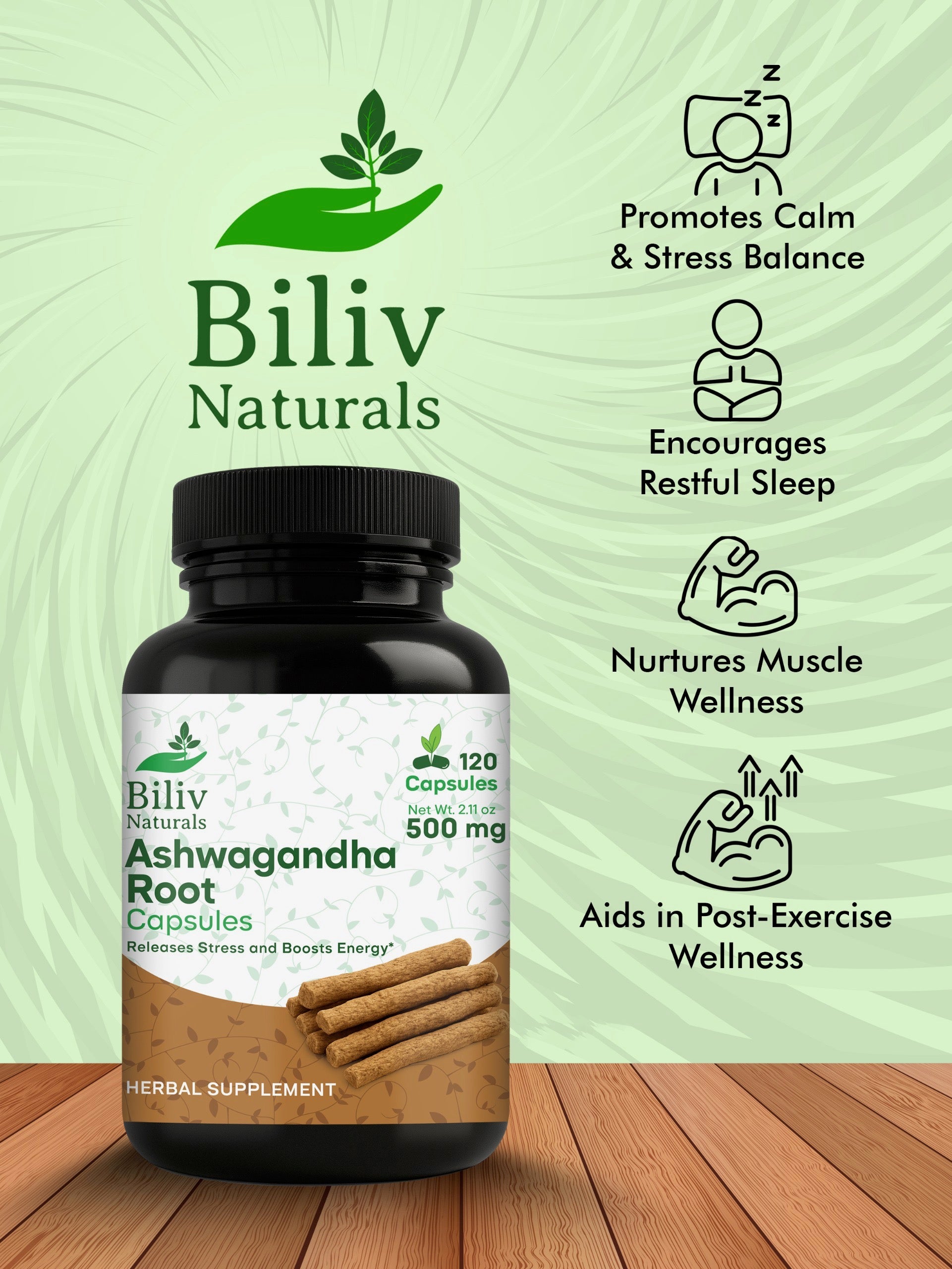 Ashwagandha Root Capsules — 1000 mg Per Serving, 120 Count