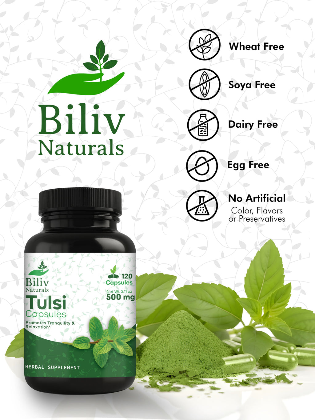 Tulsi (Holy Basil) Capsules — 1000 mg Per Serving, 120 Count