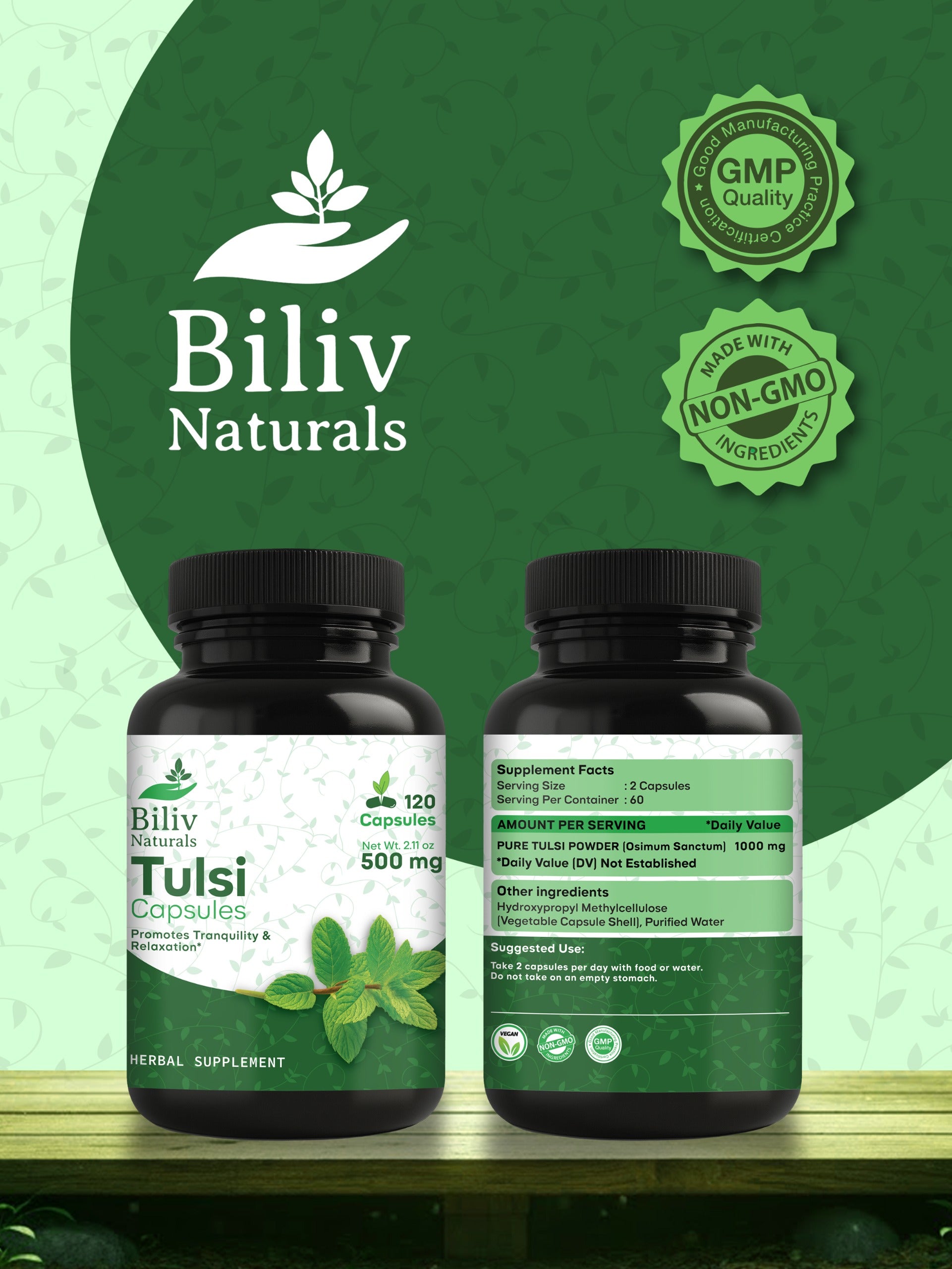 Tulsi (Holy Basil) Capsules — 1000 mg Per Serving, 120 Count