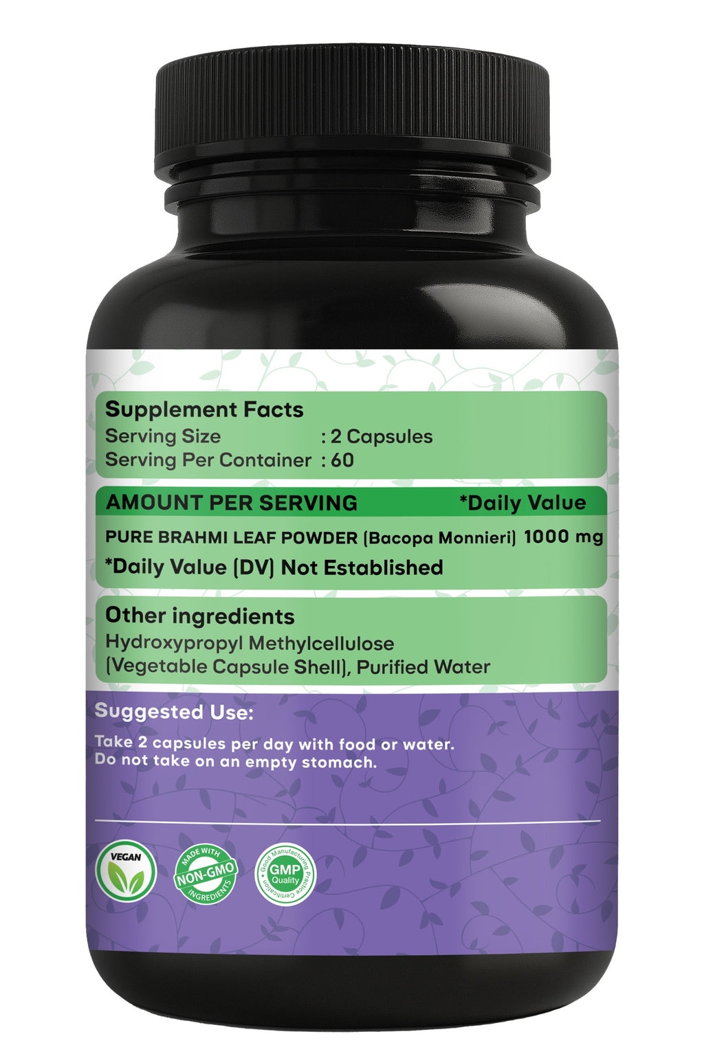 Brahmi Leaf (Bacopa Monnieri) Capsules — 1000 mg Per Serving, 120 Count